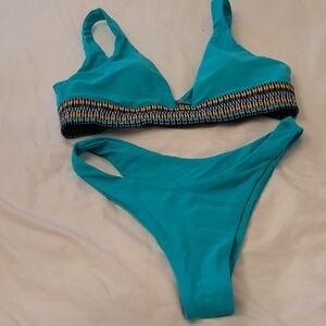 SHEIN Teal Bikini with Patterned Band